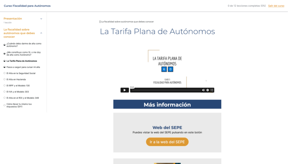 Captura del curso de fiscalidad para autónomos